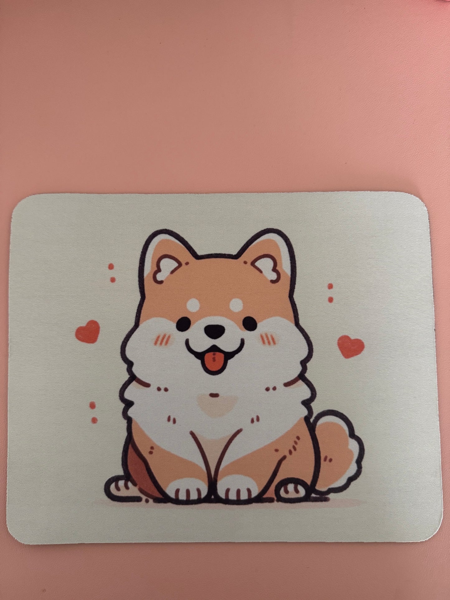 Cute Shiba Inu kawaii mini mouse pad with hearts on pink background, smooth surface desk accessory Australia