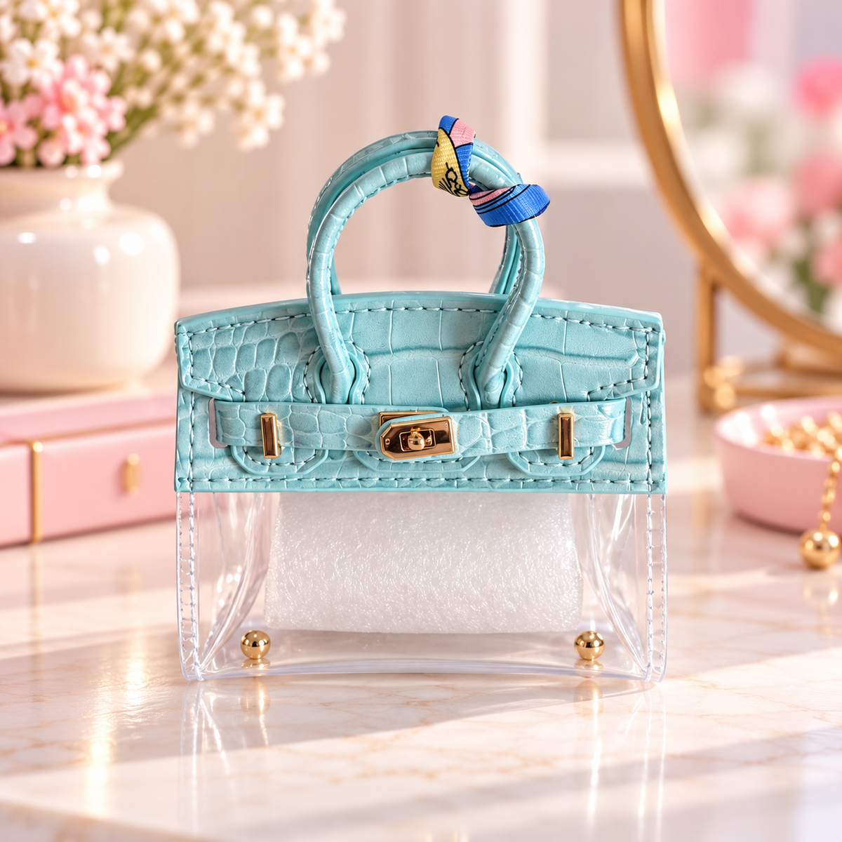 Cute Mini Purse AirPods Case Keychain, Aesthetic Lip Gloss Holder Bag Charm, Trendy Girly Gift for Girls