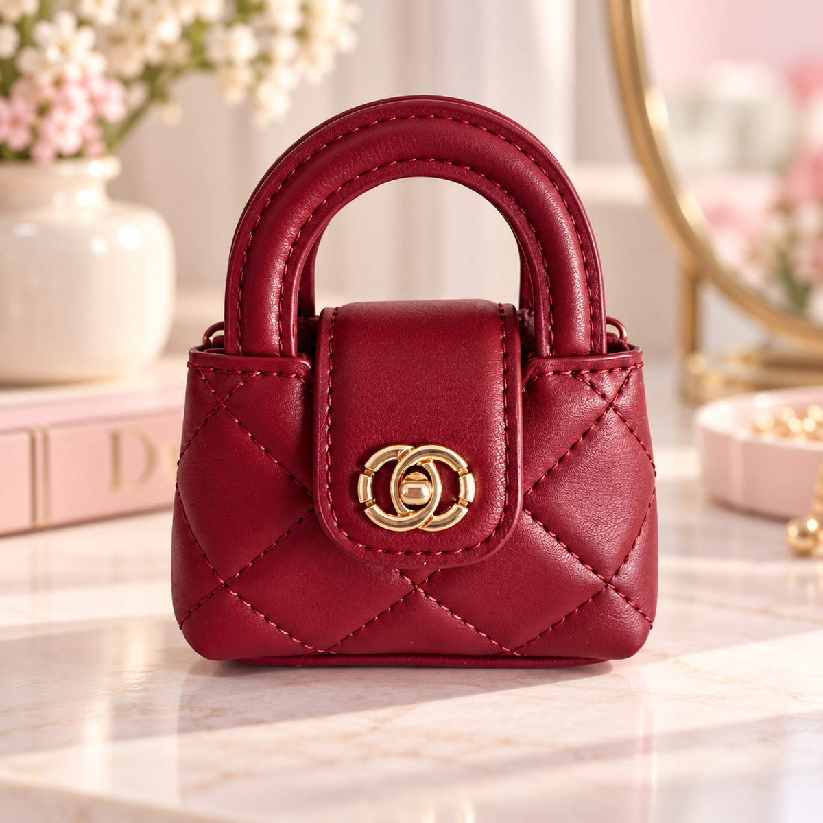 Cute Mini Purse AirPods Case Keychain, Aesthetic Lip Gloss Holder Bag Charm