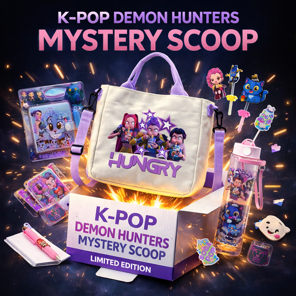 K-pop Demon Hunters mystery box with curated accessories, stationery and surprise collectibles