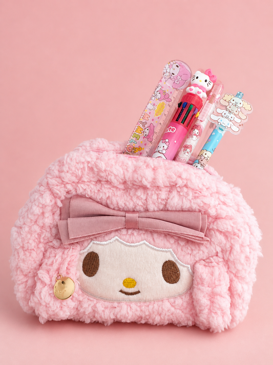kawaii pink plush pencil case fluffy bunny pouch aesthetic makeup bag-my melody