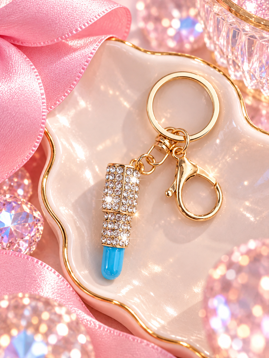 Bedazzled Lipstick Keychain | Rhinestone Bag Charm