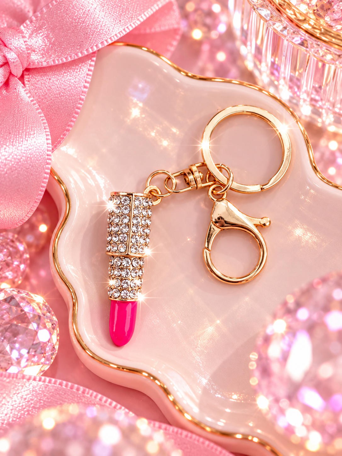 Bedazzled Lipstick Keychain | Rhinestone Bag Charm