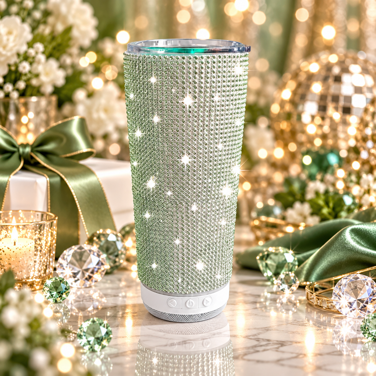 Rhinestone Bluetooth Speaker Tumbler – 20oz Stainless Steel Bling Cup