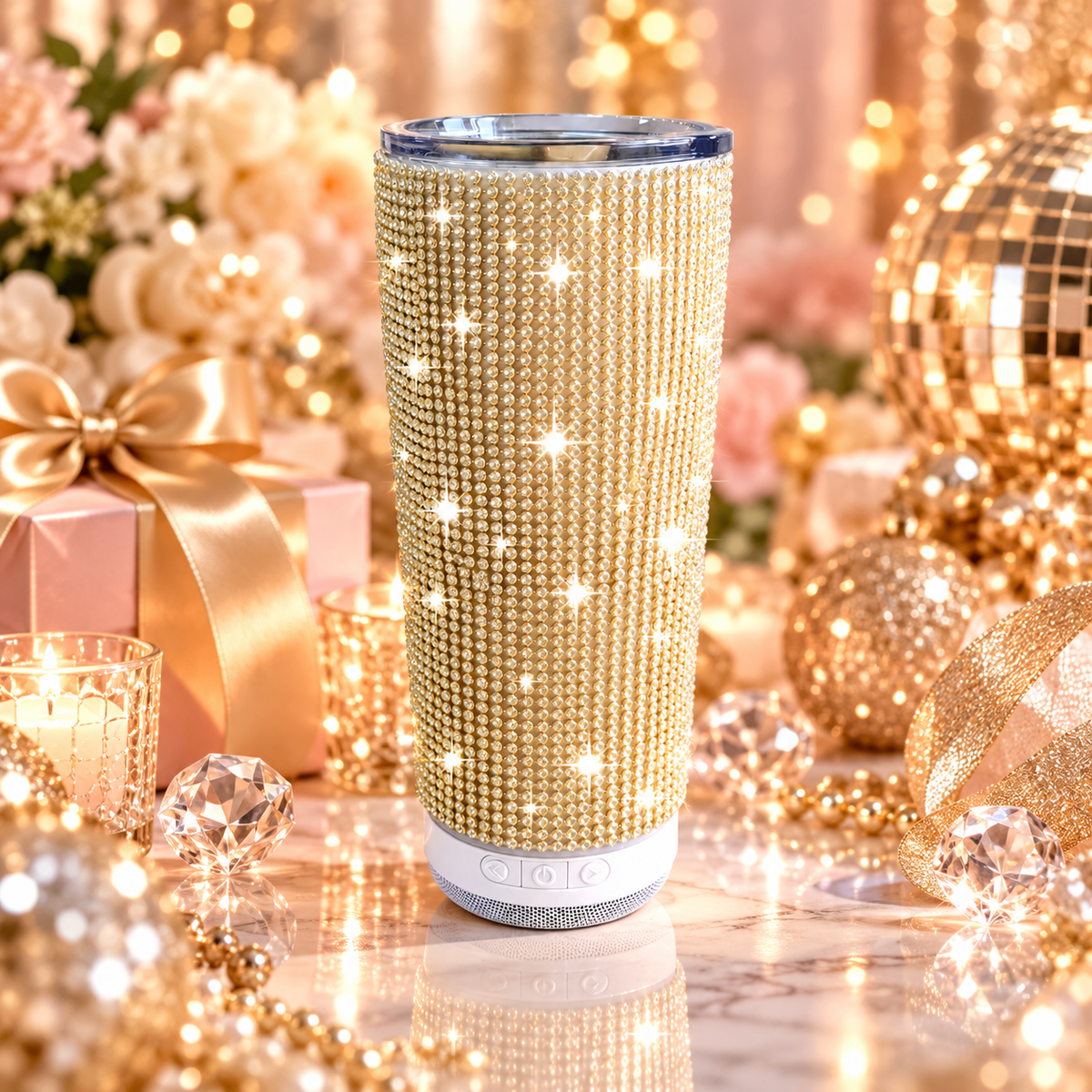 Rhinestone Bluetooth Speaker Tumbler – 20oz Stainless Steel Bling Cup