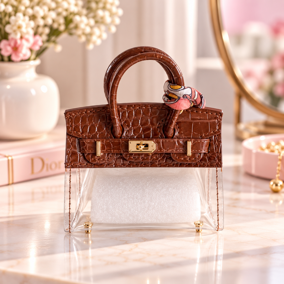 Cute Mini Purse AirPods Case Keychain, Aesthetic Lip Gloss Holder Bag Charm, Trendy Girly Gift for Girls