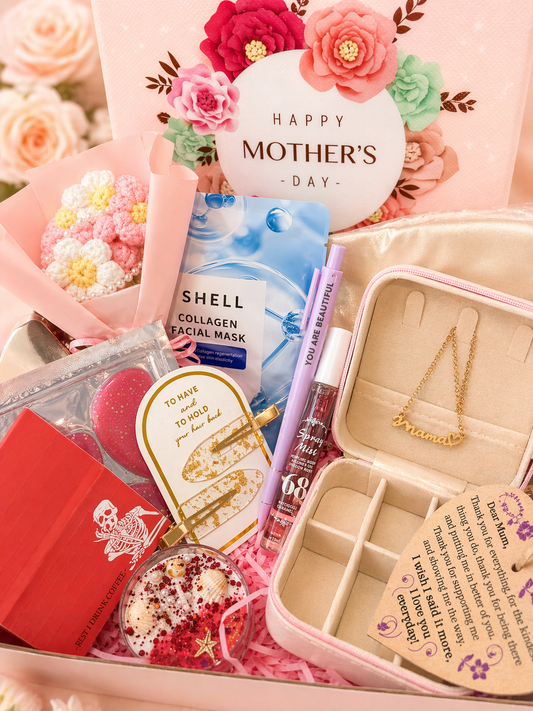Mother's Day pampering gift set jewellery collagen mask silk sleep mask Australia The Curious Co