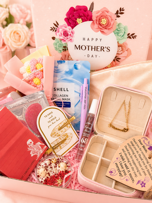 Mother's Day gift box Australia luxury pamper hamper mama necklace self care set The Curious Co
