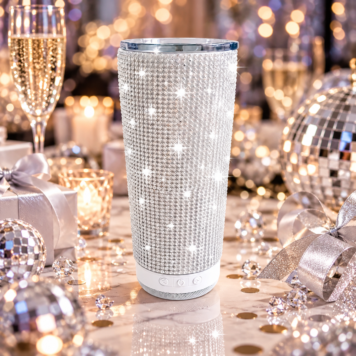 Rhinestone Bluetooth Speaker Tumbler – 20oz Stainless Steel Bling Cup