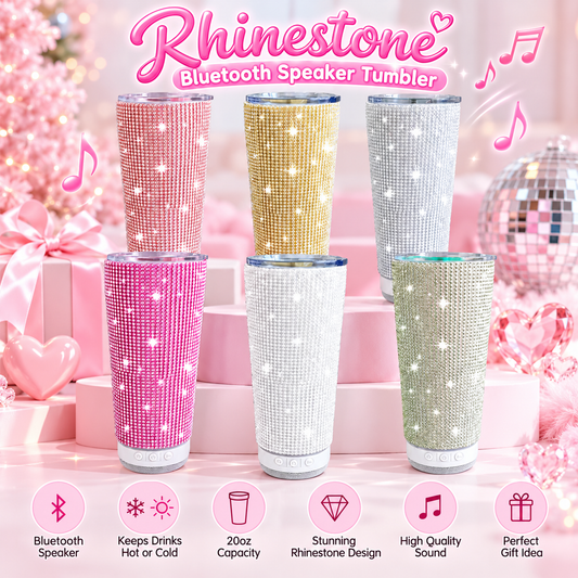 Rhinestone Bluetooth Speaker Tumbler – 20oz Stainless Steel Bling Cup
