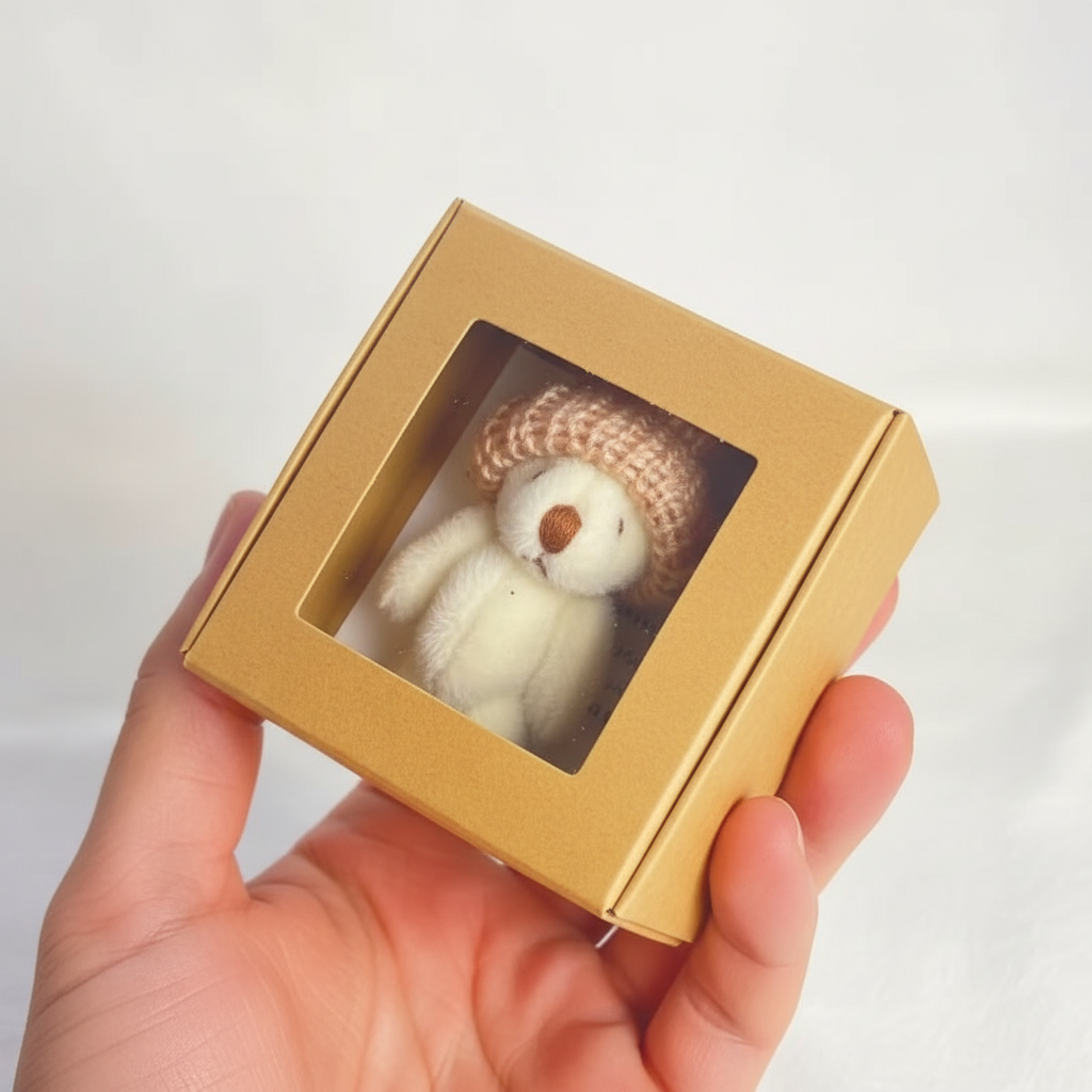 Tiny pocket-sized worry bear plush held in hand showing size, kawaii anxiety gift for her Australia