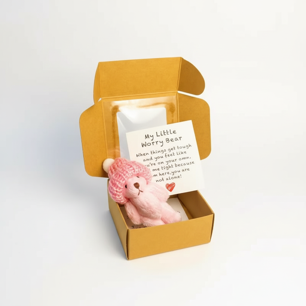 Pocket worry bear plush with you are not alone message card, mental health gift Australia kawaii comfort bear